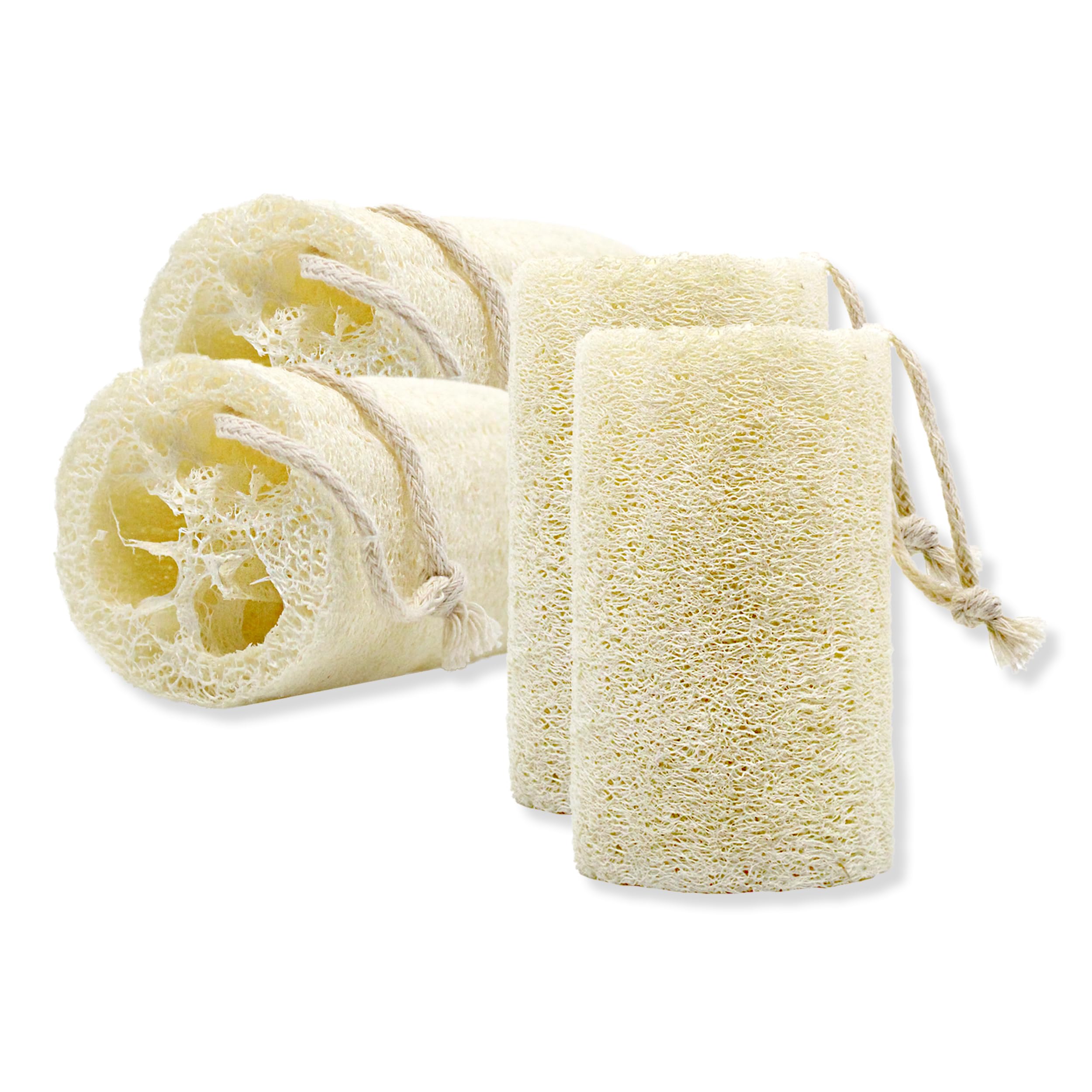 Earth & I 4 Pcs Natural Loofah Bath Scrubbers, Natural Loofah Sponges, Sponge Bath Supplies for Elderly, Bathroom Sponge, Body Scrubbers, Body Exfoliator Tool, Luffa, Lufas for Men, Lufa