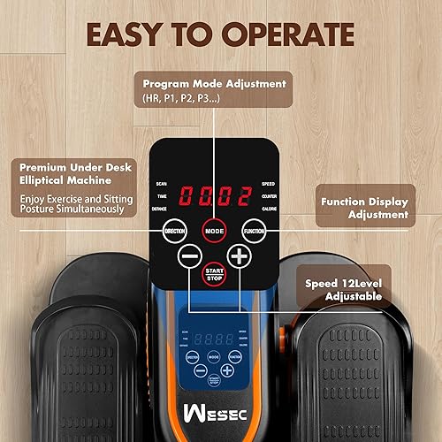 Miniatura 6 de Máquina elíptica para debajo del escritorio, máquina elíptica eléctrica de entrenamiento con control remoto y nivel de 12 velocidades, modo manual y