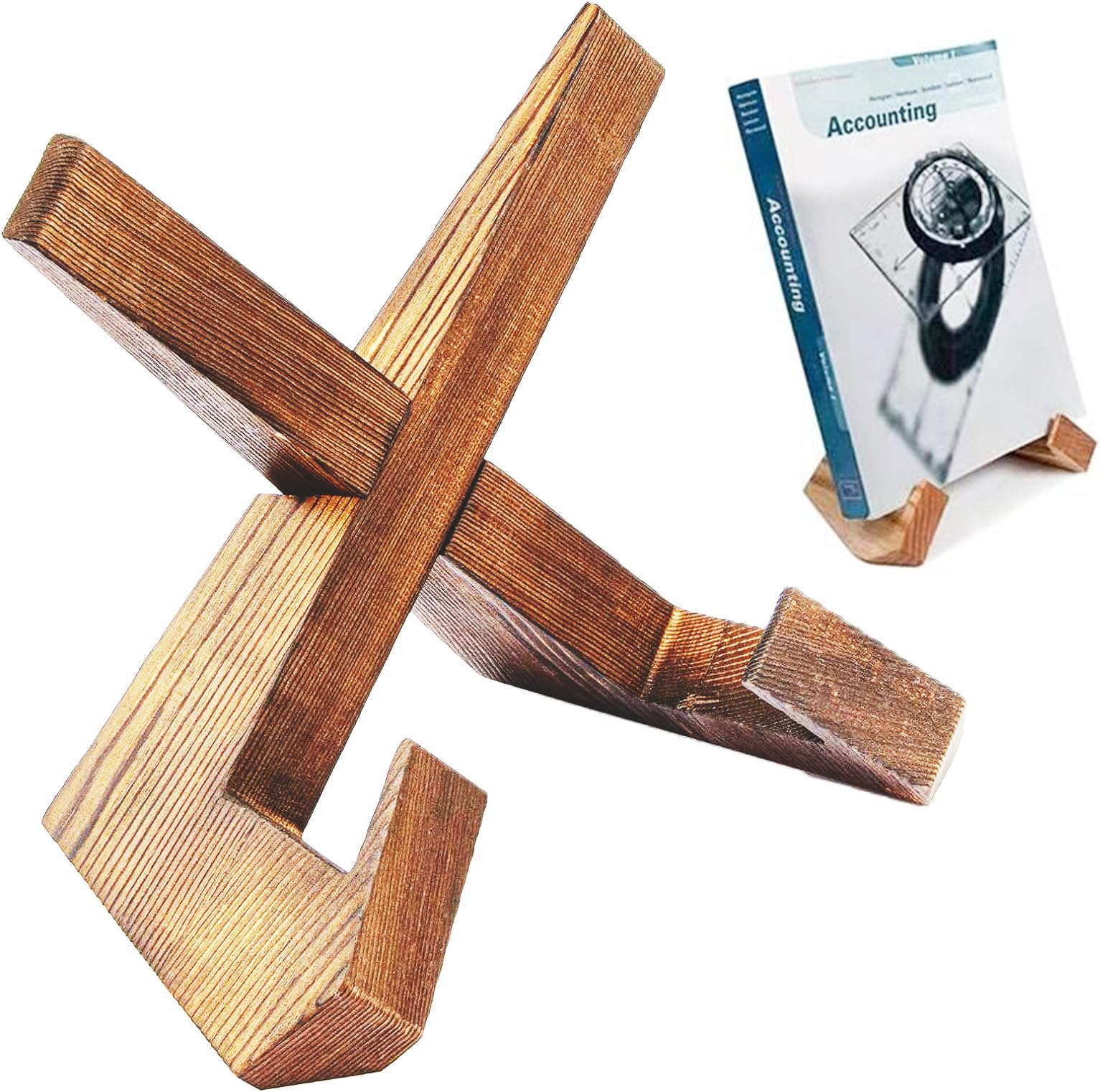 1pcs Recipe Book Stand Wooden Cookbook Holder,Wooden Cookbook Holder for Display Stand,Portable Foldable Rustic Recipe Book Holder for Kitchen Cooking,Reading Hands Free,Books Tablet(Brown)