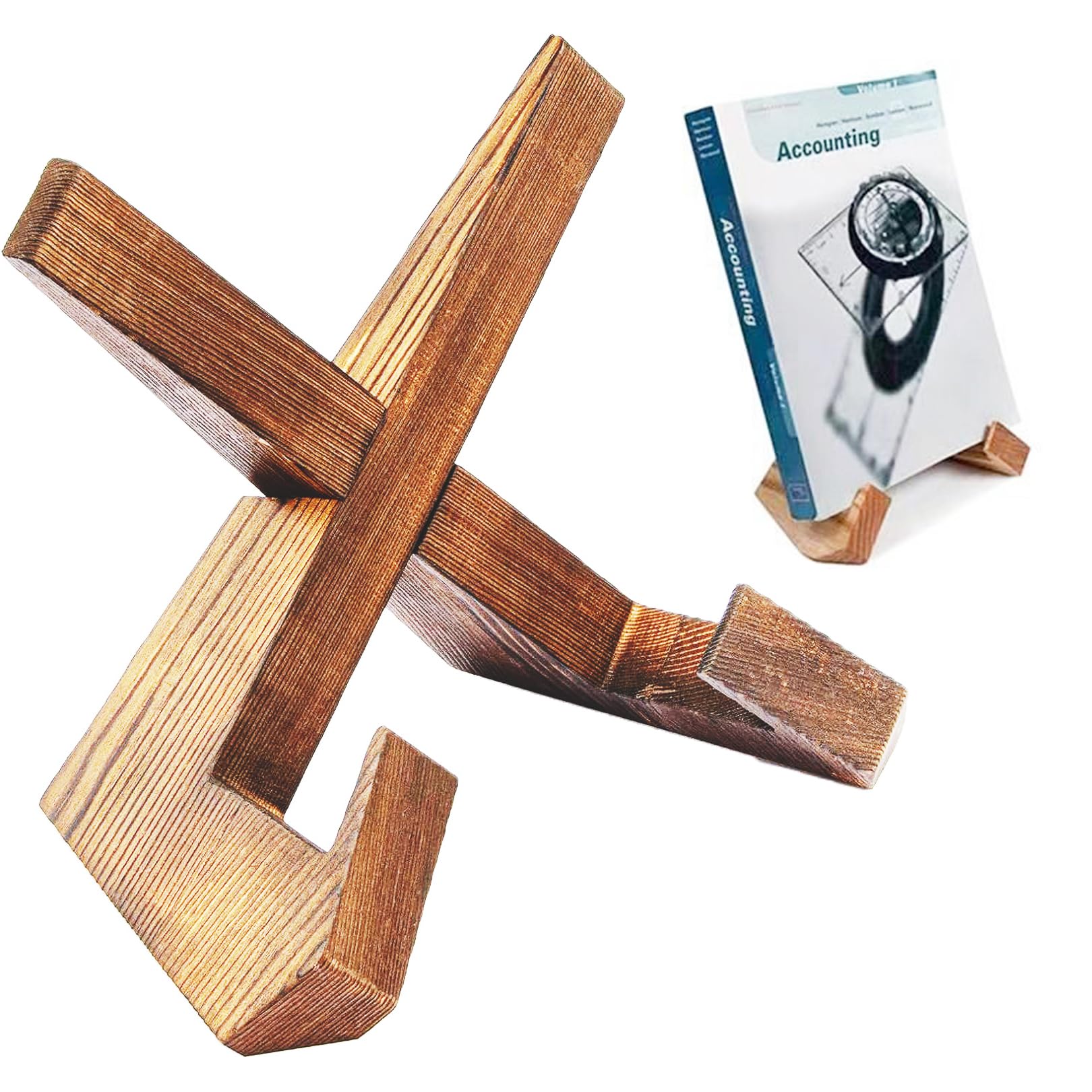 1pcs Recipe Book Stand Wooden Cookbook Holder,Wooden Cookbook Holder for Display Stand,Portable Foldable Rustic Recipe Book Holder for Kitchen Cooking,Reading Hands Free,Books Tablet(Brown)