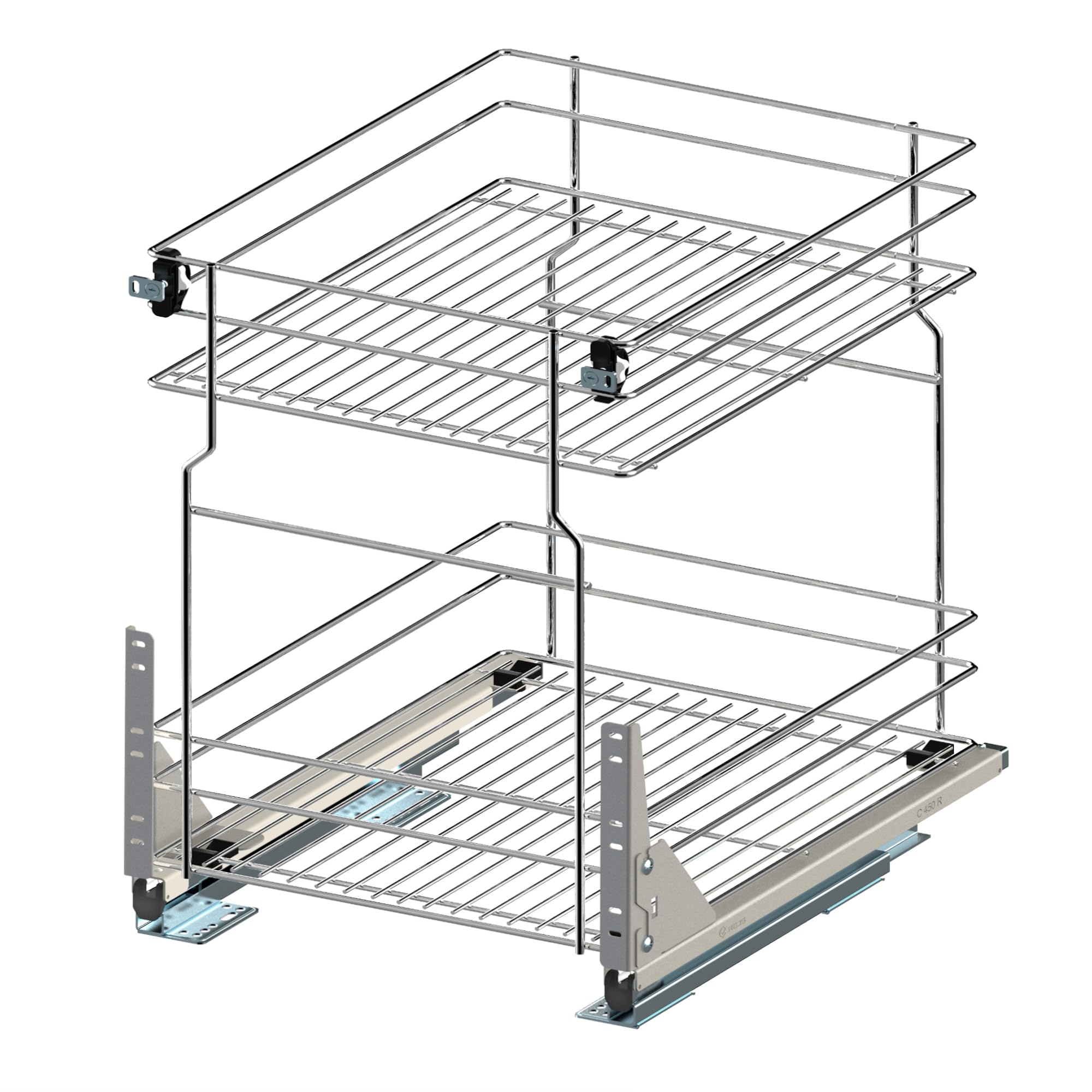 Schrankauszug Küche mit Softclose [600mm] | Auszug Küchenschrank mit 2 Etage | Unterschrankauszug Chrome | Vollauszug Bodenmontage | Küchenschrank Organizer Ausziehbar