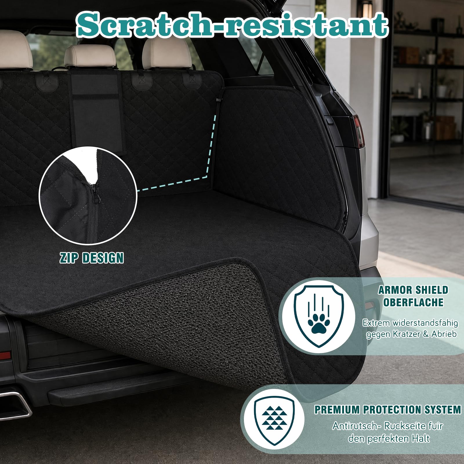 Protector Maletero Coche Perros, Funda Maletero Coche Perros Impermeable y Antideslizante, Cubre Maletero con Protector de Parachoques, Manta Perro Coche Maletero SUV Universal (185x105 cm)