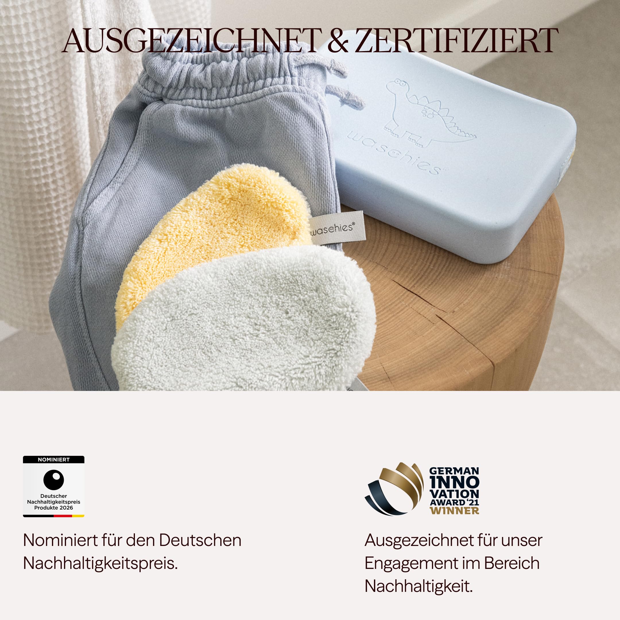 waschies "Travel Set Kids" nachhaltige & wasserabweisende Aufbewahrungstasche inkl. wiederverwendbarer Waschpads für Unterwegs, waschbar, Reise- und Geschenkset (Pastel Yellow)