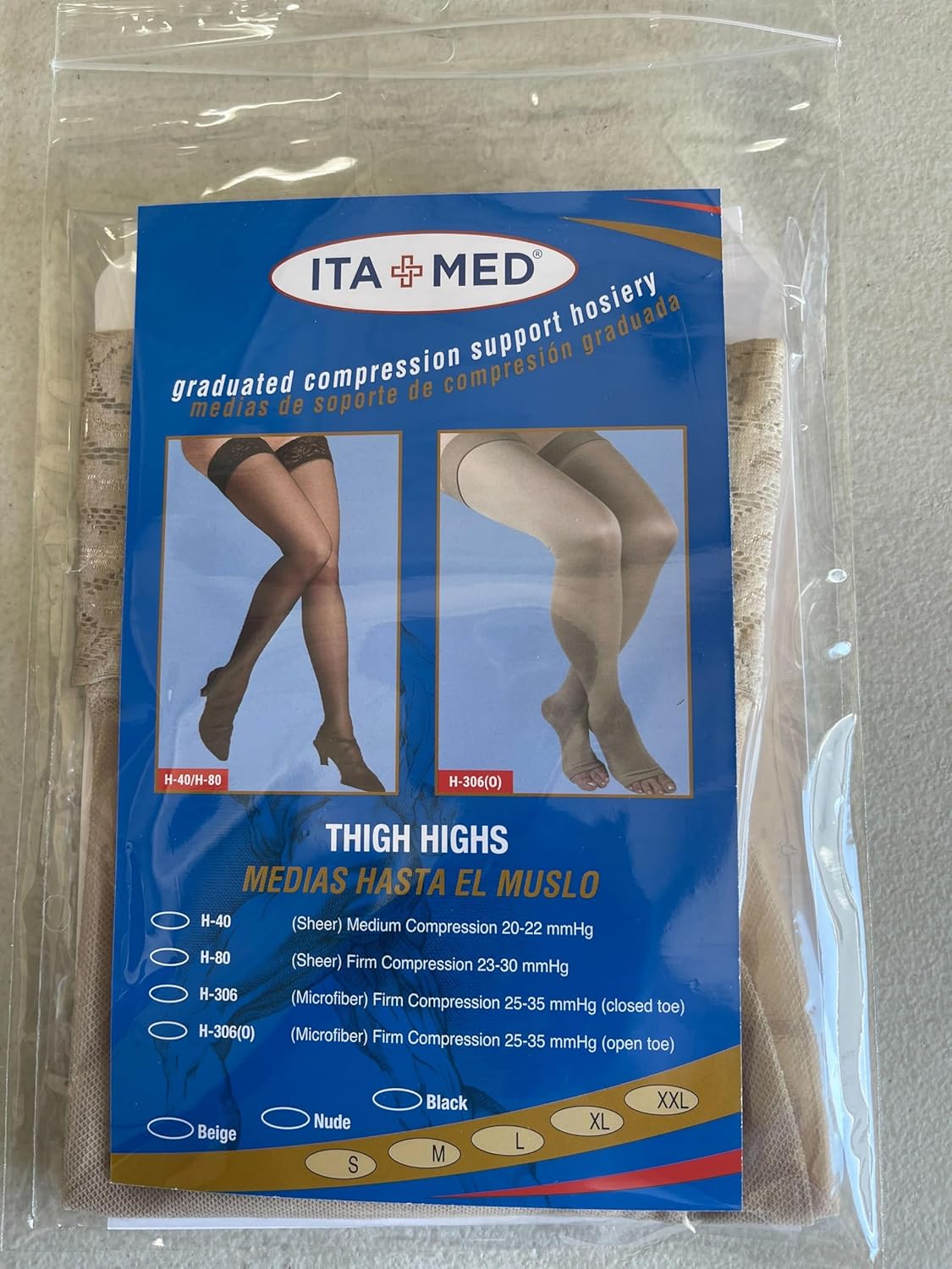 ITA-MED Sheer Thigh High Compression Stockings for Women, 20-30 mmHg Medical Compression Socks, Closed Toe