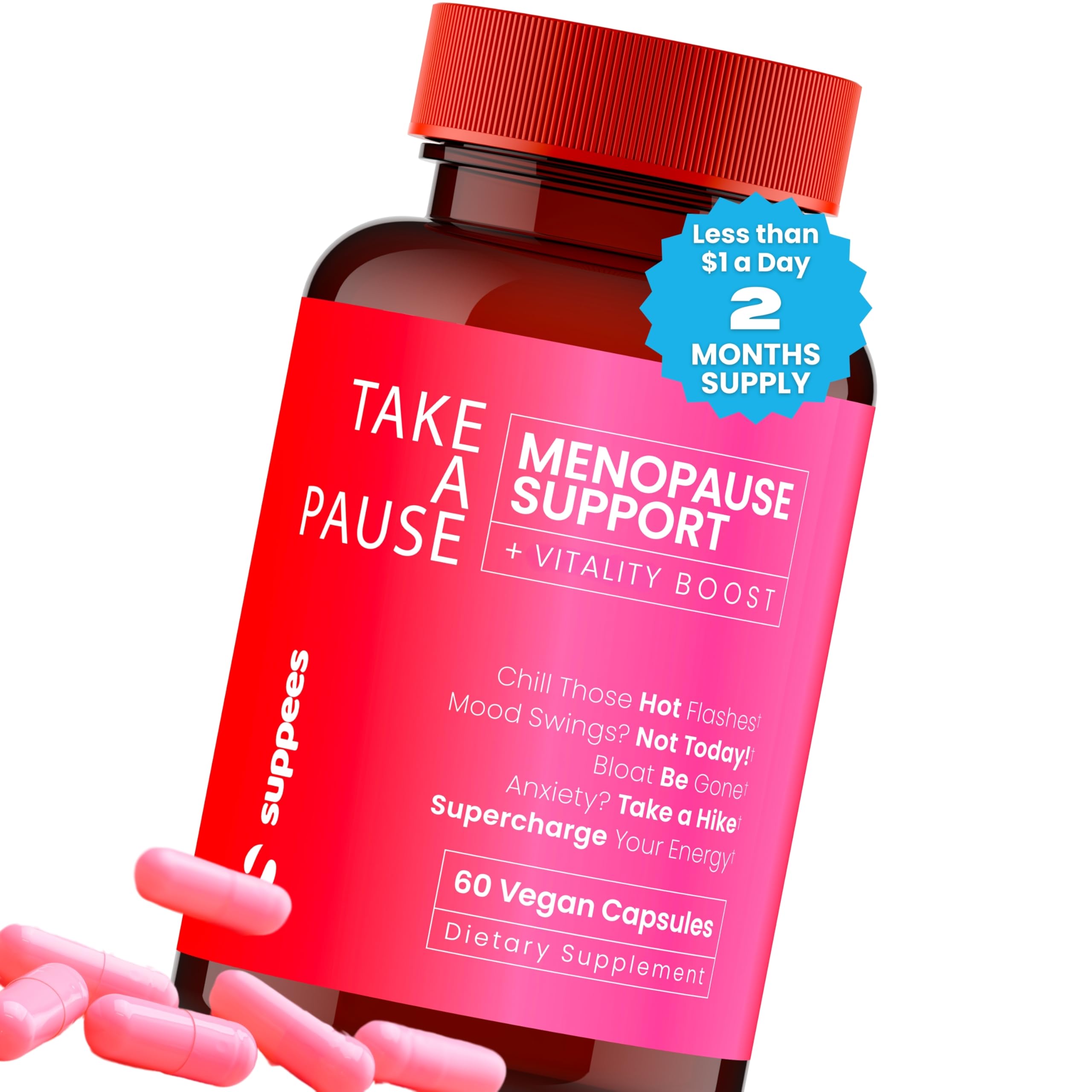 Natural Menopause Relief Supplement for Women: 2-Month Supply, One Daily Capsule for Hot Flashes, Night Sweats, Mood Swings, Hormone Balance, Bloating and Sleep Support