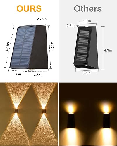 Miniatura 4 de LUHLEE Luces solares de pared para exteriores, impermeables, IP65, aplique de pared arriba y abajo, luces solares cálidas de 3000 K para exteriores,