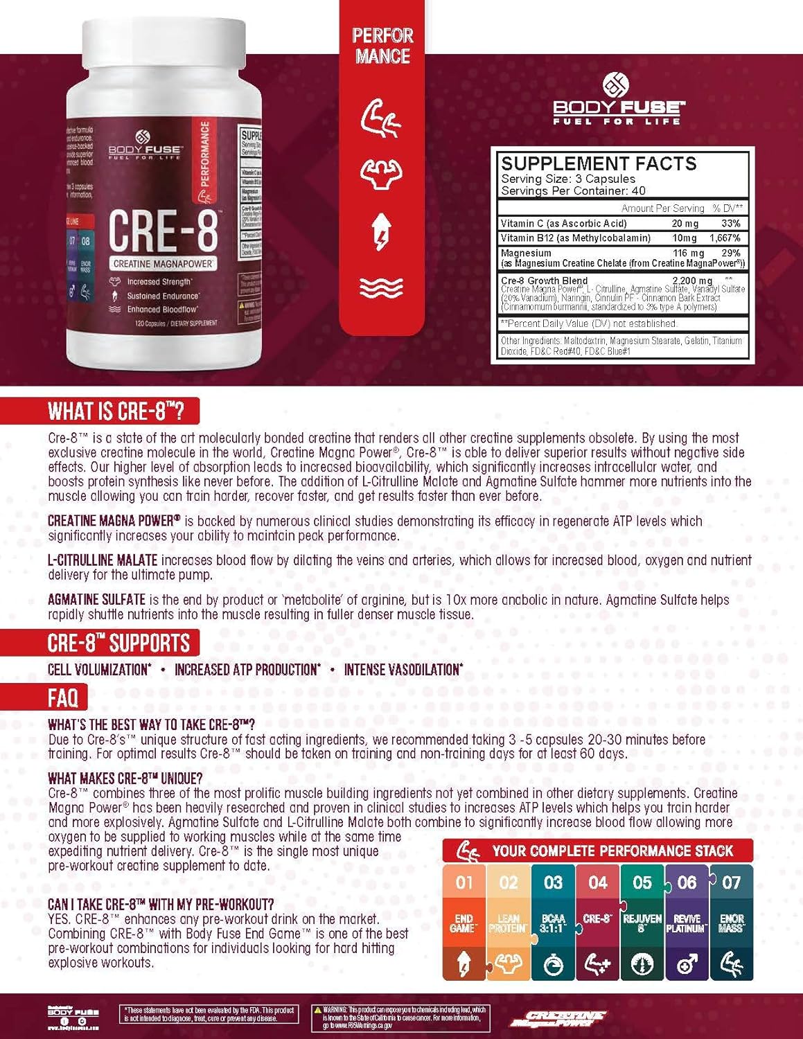 CRE-8 Creatine | Strength, Endurance & Decrease Recovery Time | 40 Servings