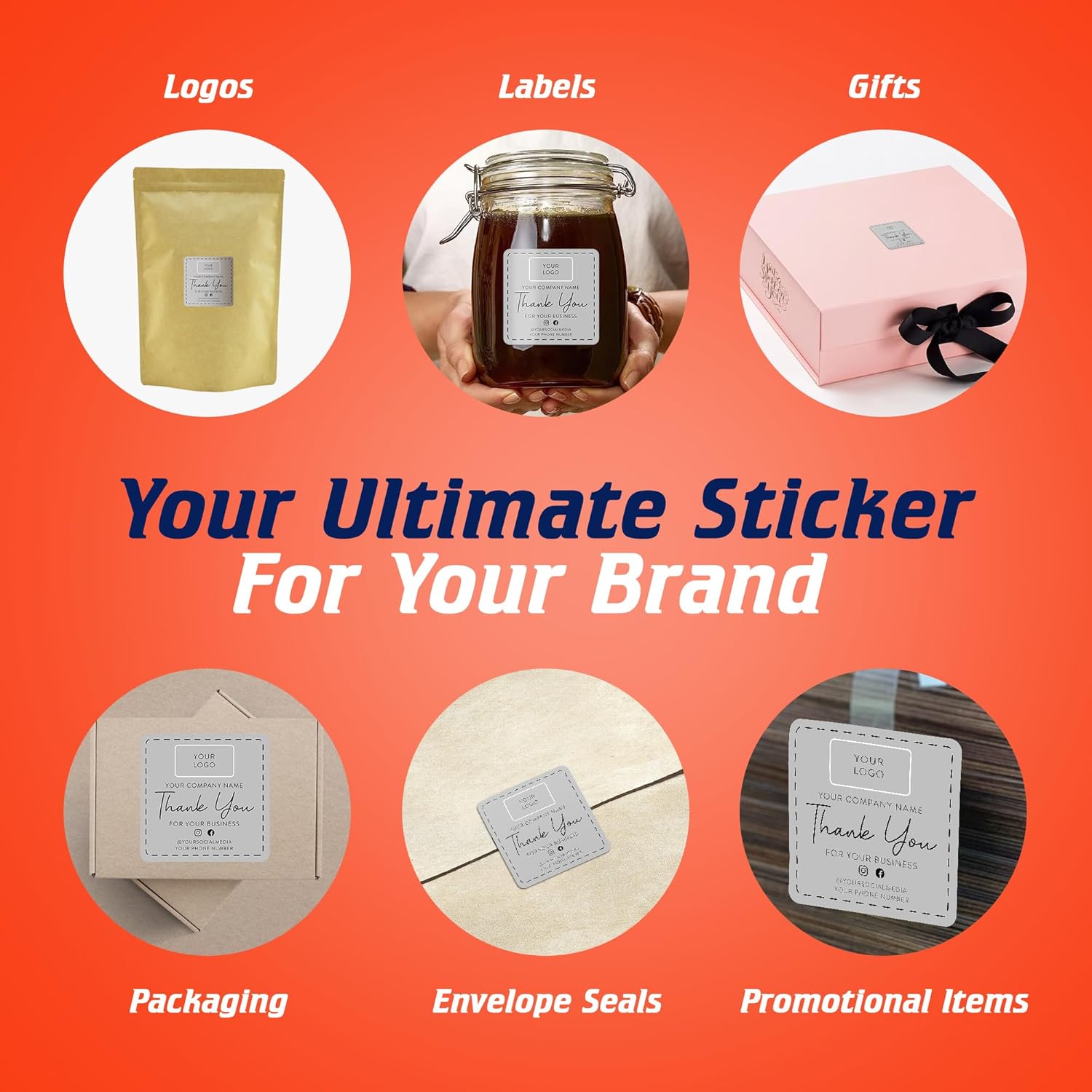 DayStar Custom Signs & Design 100 Rectangle Square Vinyl Stickers - Label for Small Business Logo Personalized Labels Handmade, Packaging, Bottle, Jars, Candle, Brand (Gray, 2x2)