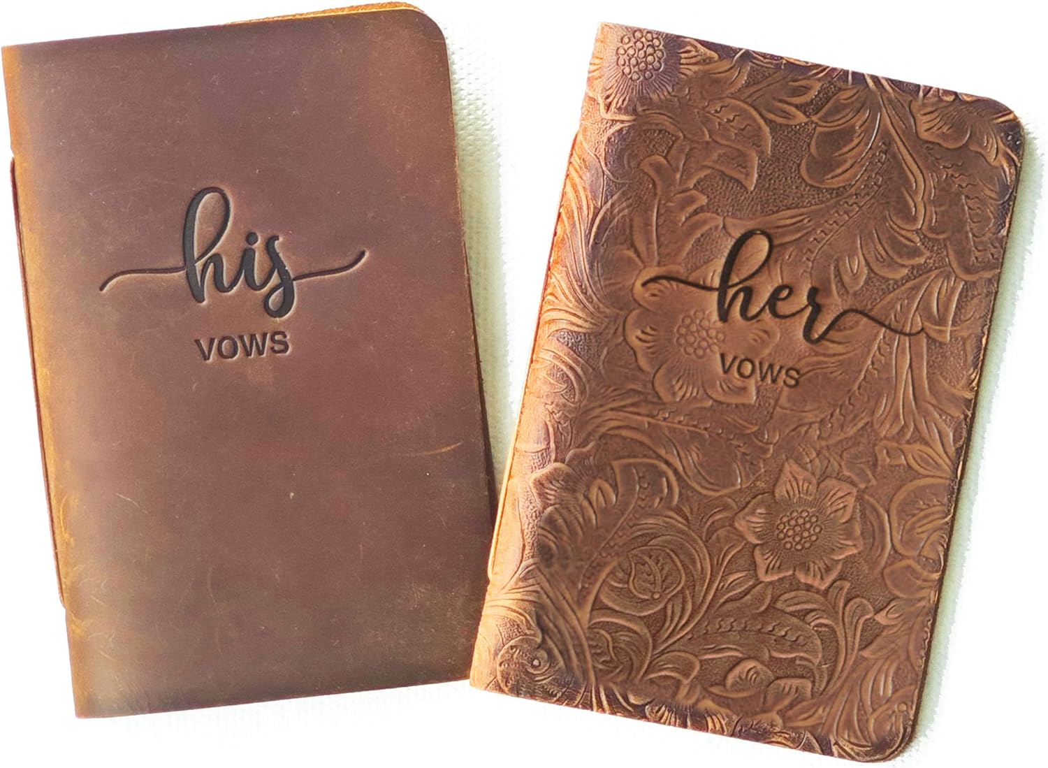 Genuine Leather Vow Books set of 2, His and Hers Vow Books Vow Notebook for Wedding Vows Journal Wedding Day, Bridal Shower Gifts, Wedding Keepsake, brown leather