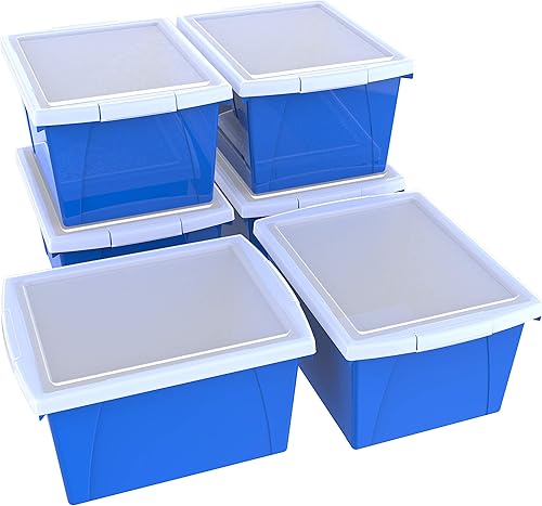 Miniatura 2 de Storex Contenedor de almacenamiento de 4 galones con tapa, organizador de plástico para libros y suministros, azul, paquete de 6 (61412U06C)