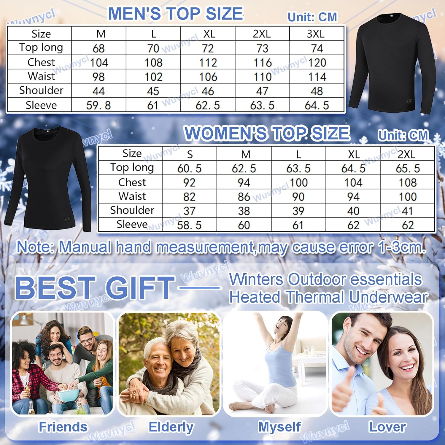 16 Zones Electric Thermal Underwear, Men Heated Shirts, Women Heating Tops, 3 Level Temperature for Outdoor Skiing Women,2XL