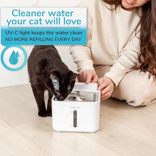 Miniatura 3 de BLACK SWIFT Fuente de agua UV-C Clean para gatos, acero inoxidable de 108 onzas, sin BPA, fuente inalámbrica para mascotas con bomba silenciosa