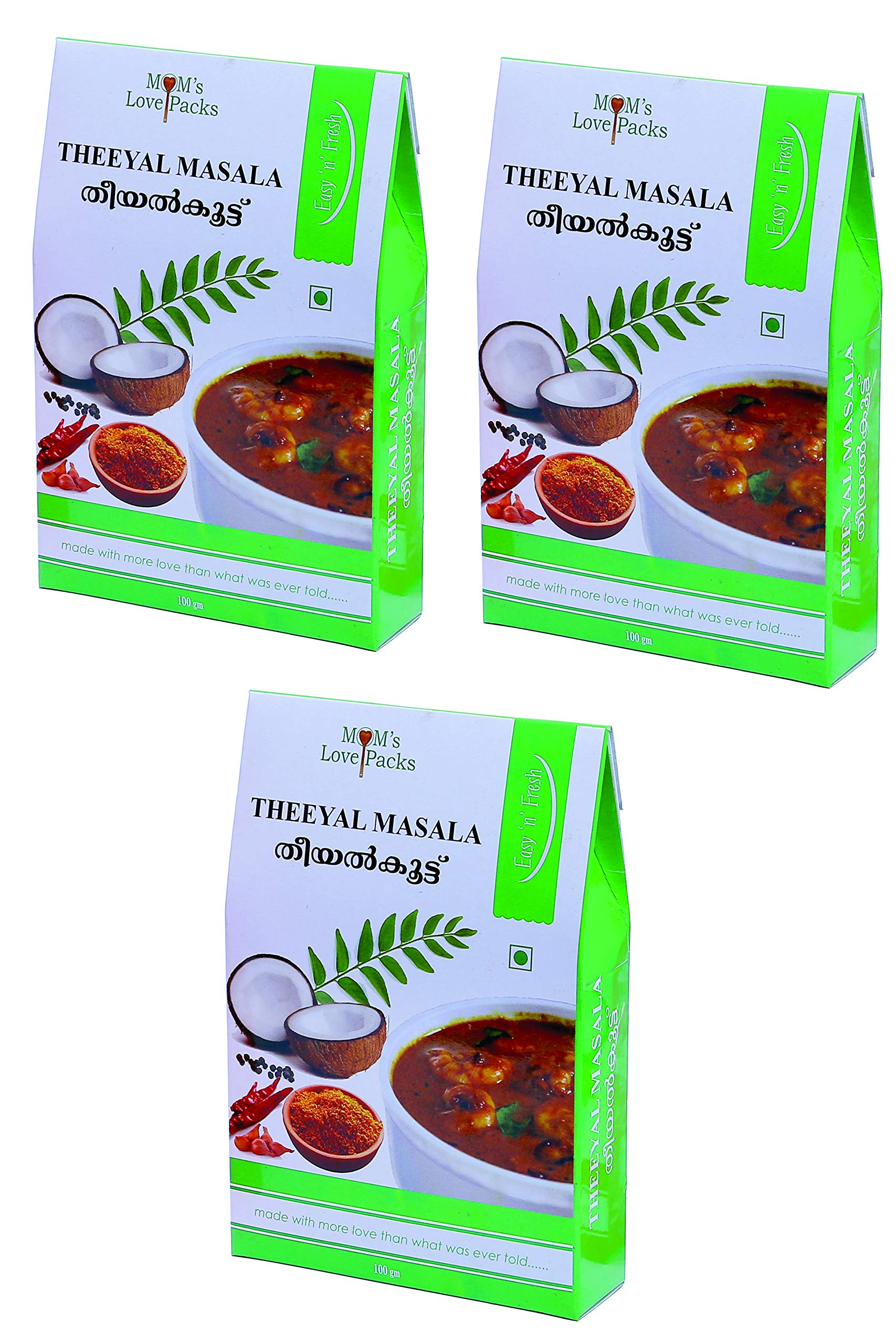 Mom's Love Packs Vegetarian Roasted Coconut Masala 100gm | for Prawns, Chana, Vegetable - (Pack of 3)