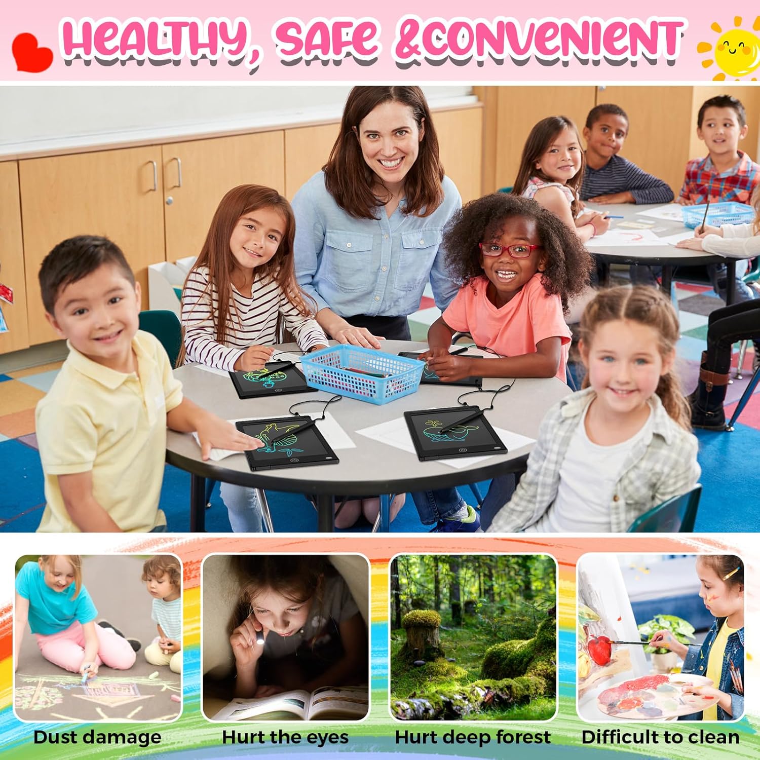 Epakh 16 PCS LCD Writing Tablet for Kids - 8.5 Inch Reusable Writing Board Drawing Doodle Pad Gift for Girl & Boy, Toddlers, Back to School, Birthday Party Favors(Black) - Image 5