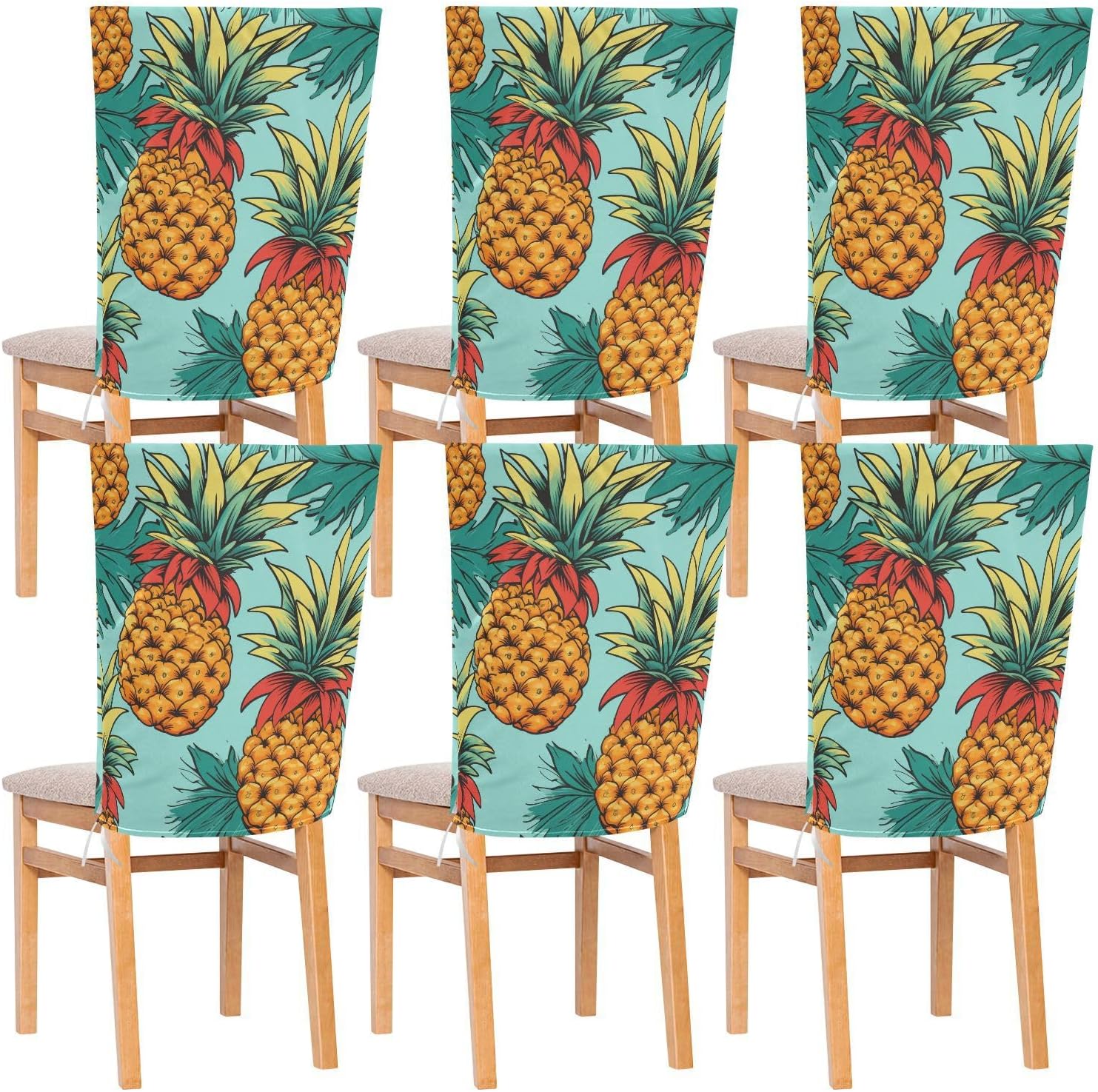 ALAZA Pineapple and Green Red Leavs Chair Back Cover Set of 6, Washable Reusable Removable Chair Slipcovers Decorative Chair Cover for Home Kitchen Wedding Party