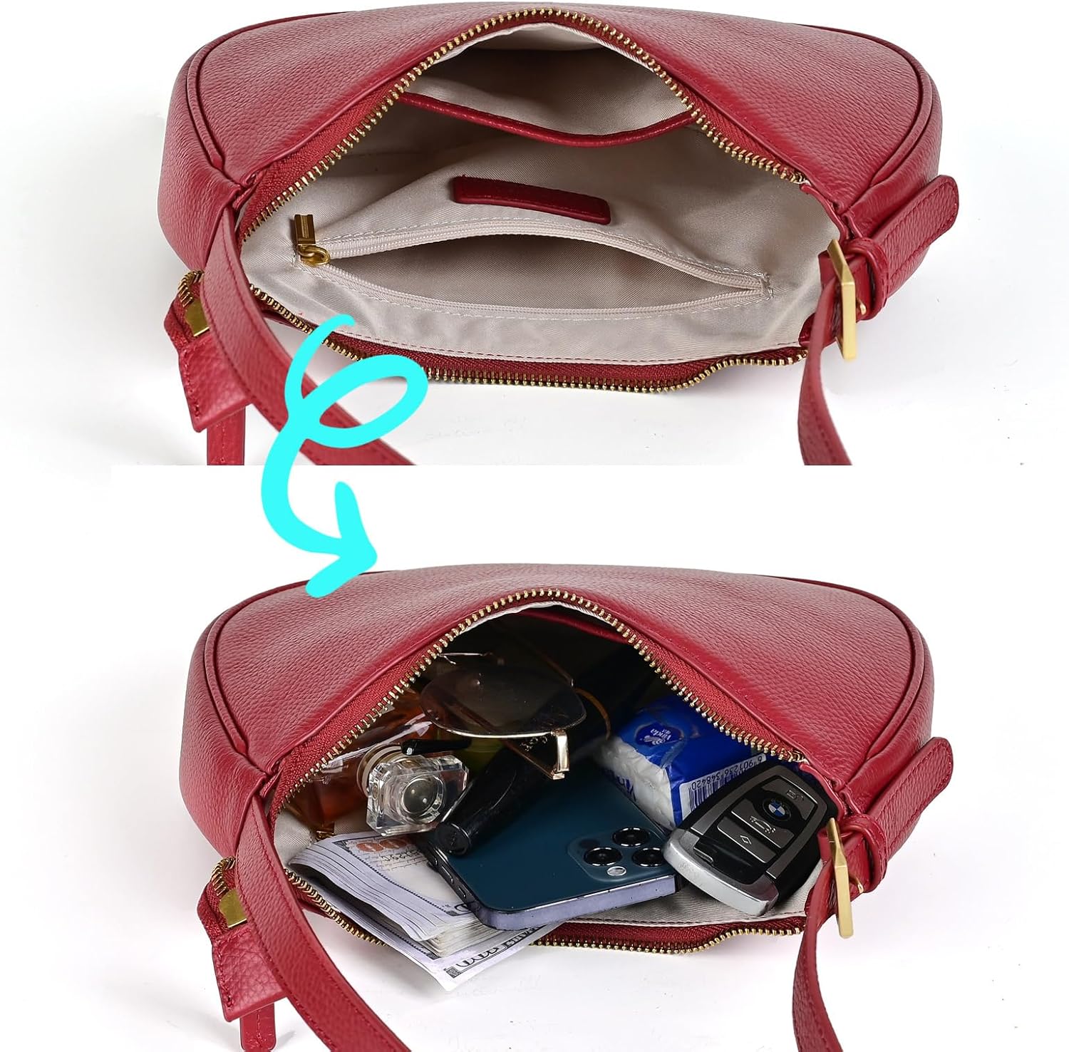 Genuine Leather Shoulder Bag for Women Mini Clutch Purse Tote Handbag with Zipper Closure Small Crossbody Bag