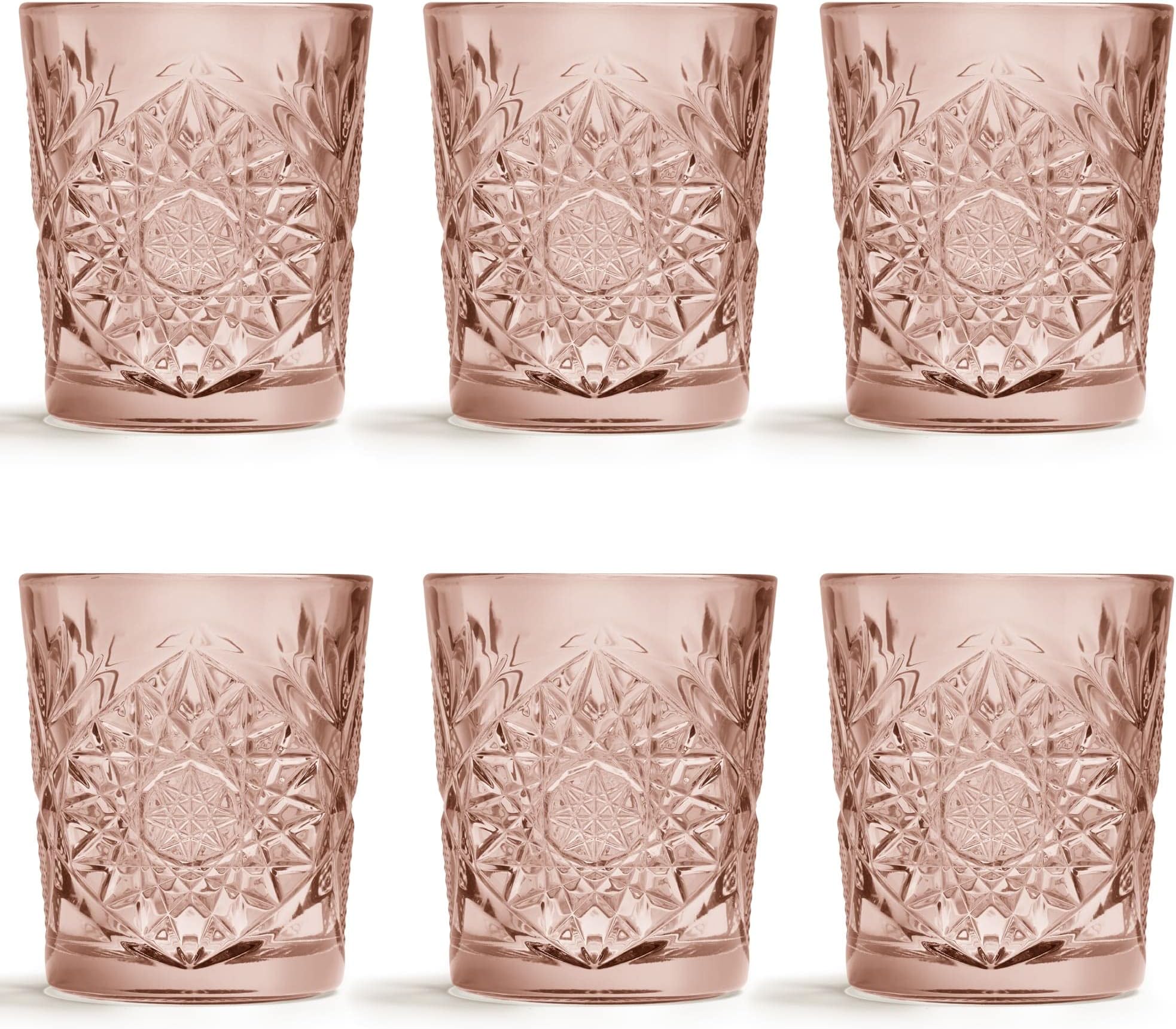 Drinking Glass Hobstar Pink - 355 ml / 35.5 cl - 6 Pieces - Vintage Design - Dishwasher Safe