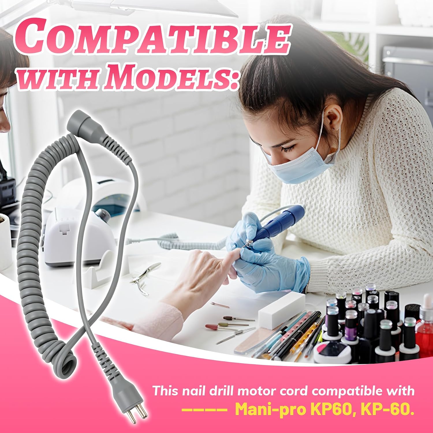 Nail Drill Motor Cord, Motor Cord Replacement Compatible with Mani-pro KP-60, KP60