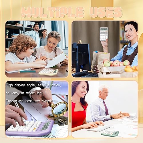 Miniatura 6 de Exlliy Calculadora linda,12 dígitos,Pantalla LCD grande,Calculadora beige Botones grandes,Calculadora de interruptor mecánico,Calculadora de