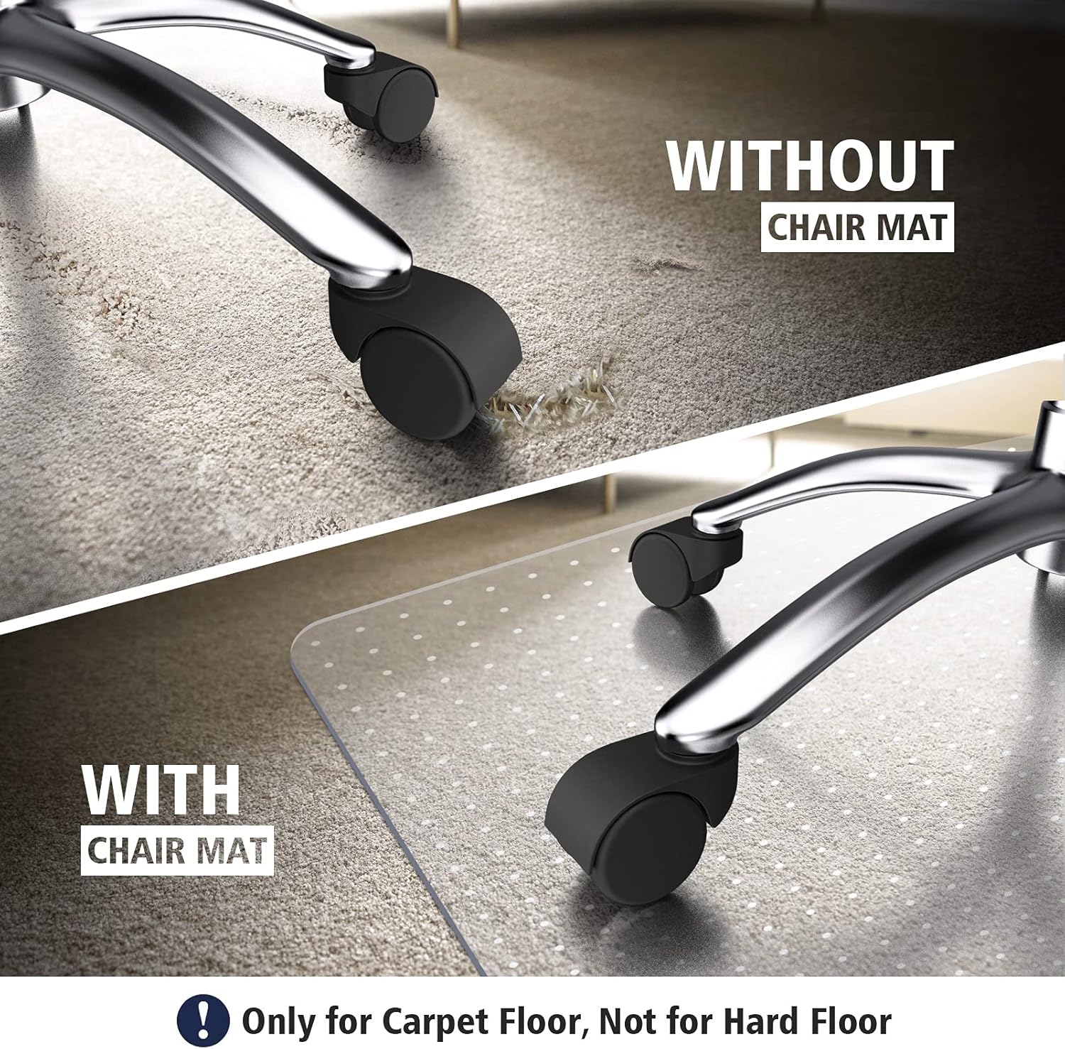 Office Chair Mat for Carpeted Floors, 48"X36" 2.2mm Thick, Rectangle Desk Chair Mats with Studs for Low and Medium Pile Carpets, Easy Glide, Flat Without Curling : Office Products