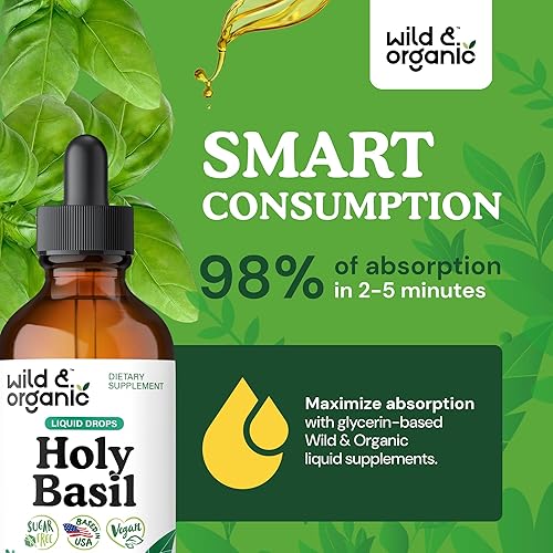 Miniatura 4 de Tintura de albahaca sagrada  Extracto líquido orgánico de hoja de albahaca sagrada  Suplemento de gotas veganas sin alcohol  4 onzas líquidas