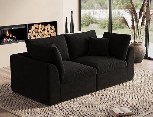 Miniatura 15 de Sofás seccionales Cloud de 110" para sala de estar, sofá convertible en forma de L con otomana, sofá seccional modular de 3 plazas, blanco cálido