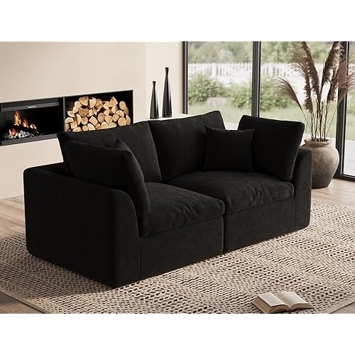 ohllob 78.9" Loveseat Sofa, Cloud Boneless Couches for Living Room, Modern Modular Sectional Sofa, Oversized, Black