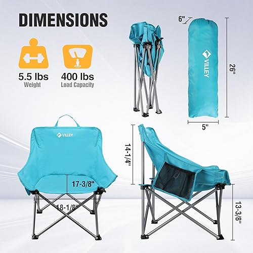 Miniatura 3 de VILLEY Silla de camping plegable de playa, silla ligera portátil para césped al aire libre, silla plegable con bolsa de transporte, para senderismo,