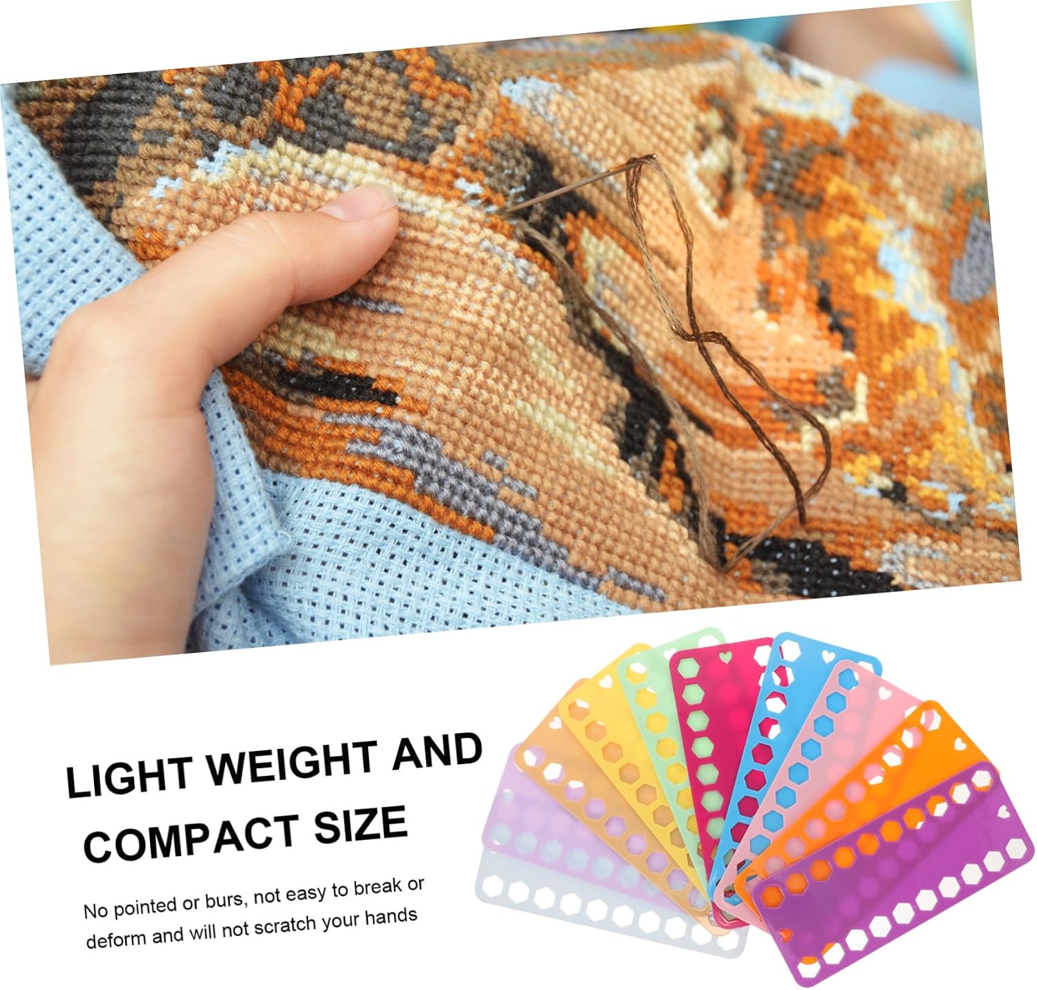 HOMSFOU 10pcs Embroidery Thread Organizer Multihole Winding Plate for Cross Stitch Needlework Thread Sorter Durable Plastic Floss Bobbins Colors