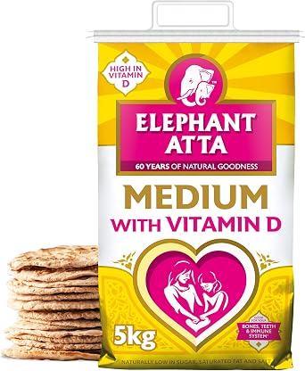 Elephant Atta Medium Atta Flour with Vitamin D 5kg   Chapatti, Roti & Naan Flour
