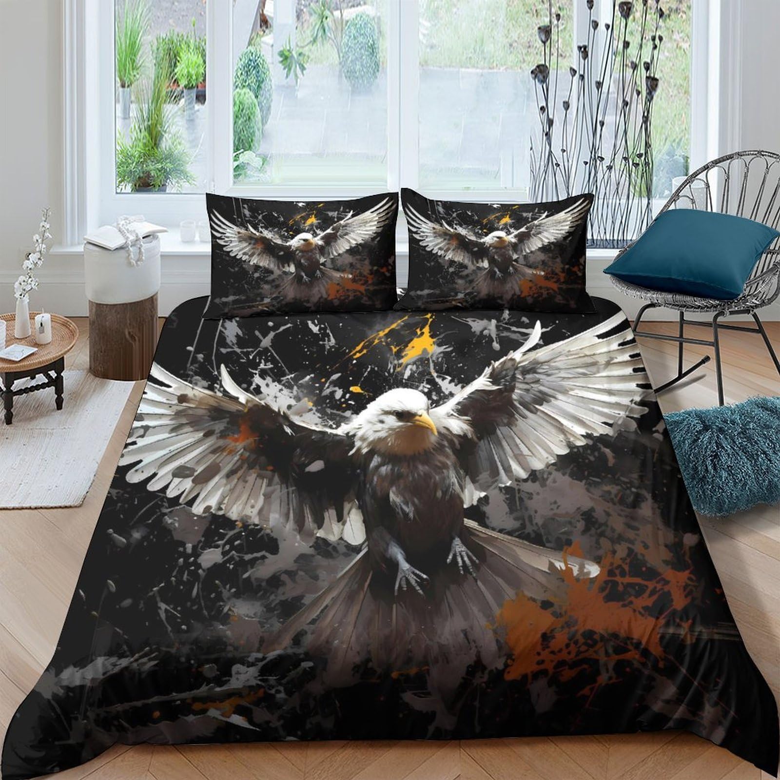 Ctjqhvkz Style-4 3D Printed Bald Eagle Fitted Sheet Microfiber Soft Black Orange Splash Mattress Cover For Bedroom Dorm Easy Care Decor Single（135X200cm）