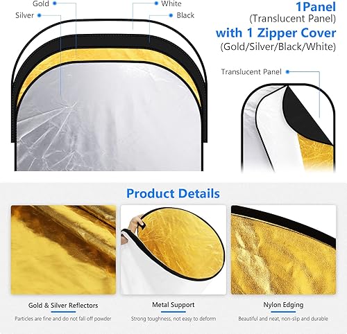 Miniatura 23 de NEEWER Reflectores de luz de 40 x 60 pulgadas para fotografía, multidisco plegable portátil 5 en 1 con bolsa, translúcido, plateado, dorado, negro
