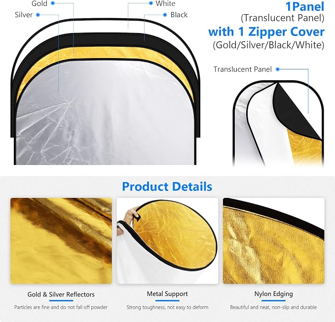 Reflector plegable ovalado 59x79 pulgadas 5 en 1 con funda miniatura 7