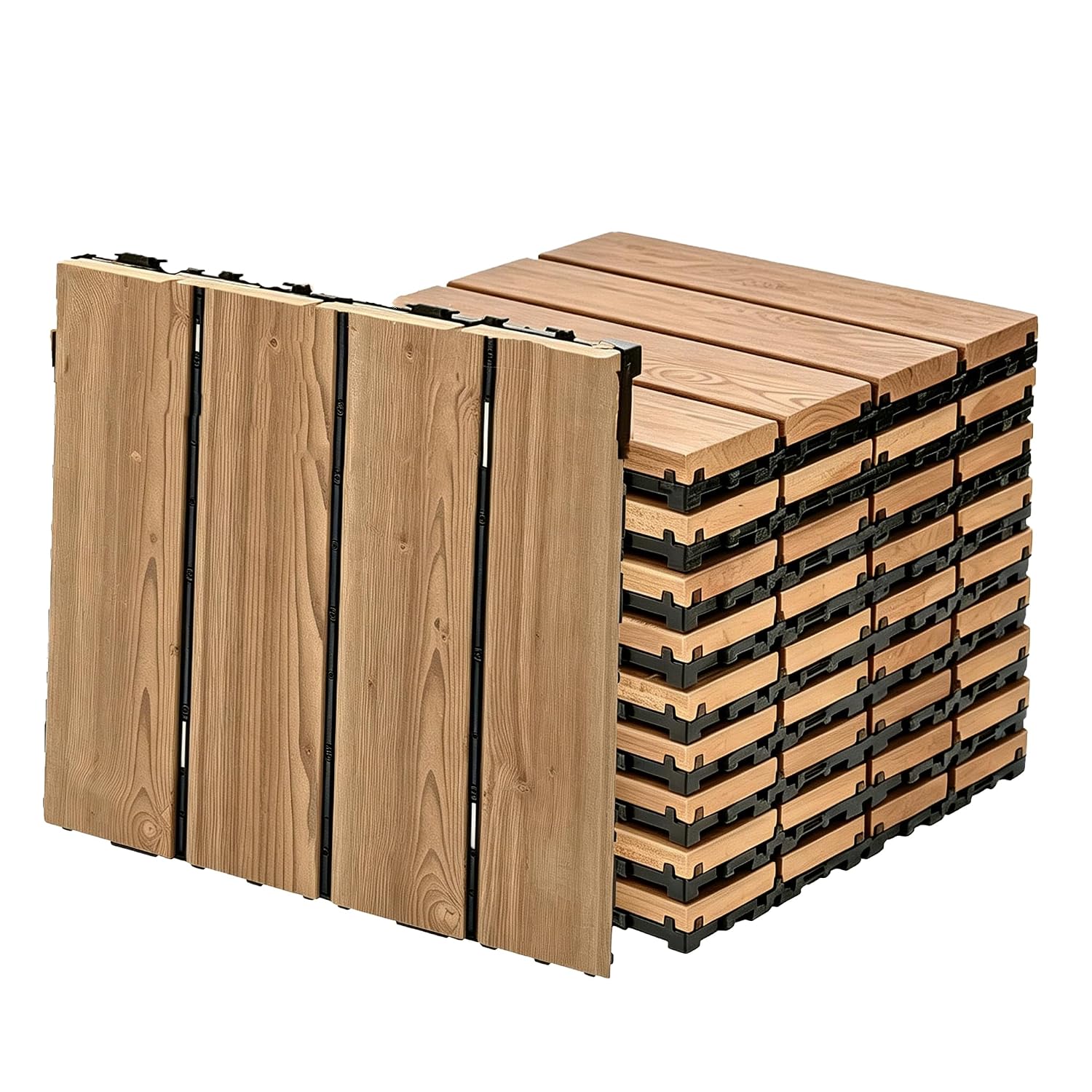 10 PCS Non-Slip Interlocking Wood Deck Tiles 12" x 12" for Home Decor
