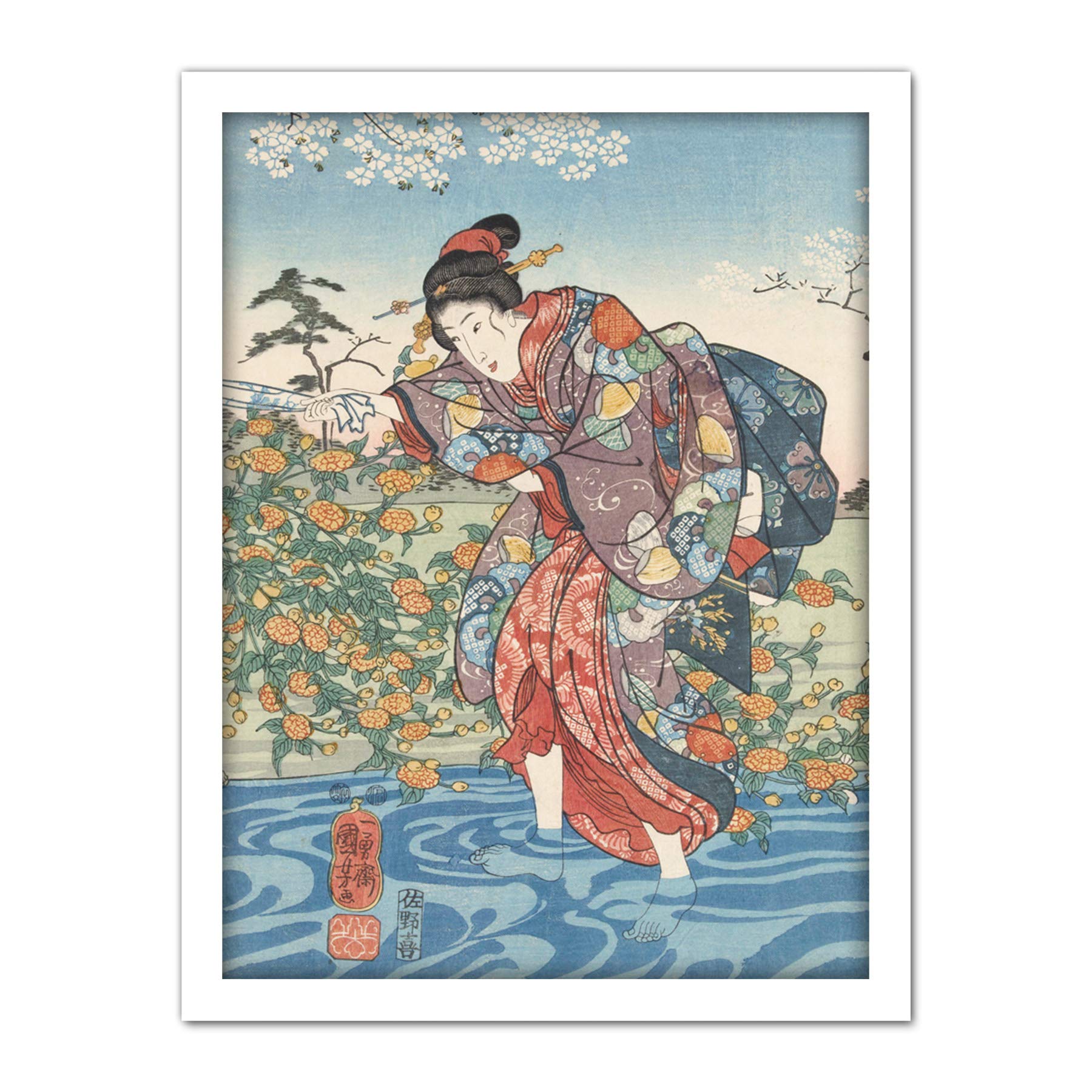 Artery8 Kuniyoshi Ide Tama River Yamashiro Province Artwork Framed Wall Art Print 18X24 Inch