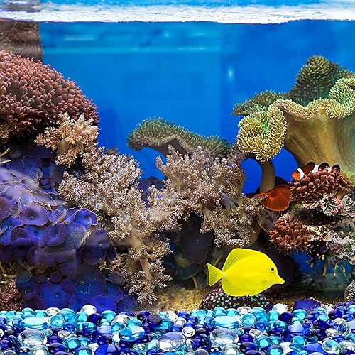 Vista 4 de Honeydak 300 unidades de canicas de vidrio plano para jarrones, guijarros de vidrio, piedras florales para pecera, para jarrones, mesa, dispersos