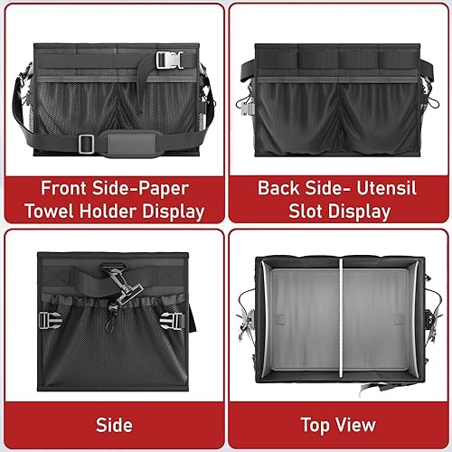 Miniatura 5 de FANGSUN Organizador para parrilla, organizador de barbacoa con soporte para toallas de papel, organizador de parrilla de picnic para campamento al