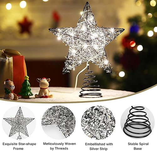 Miniatura 3 de Roylvan Decoración para árbol de Navidad, funciona con pilas, con temporizador, luz decorativa con tiras plateadas, 20 luces LED, adorno de alambre