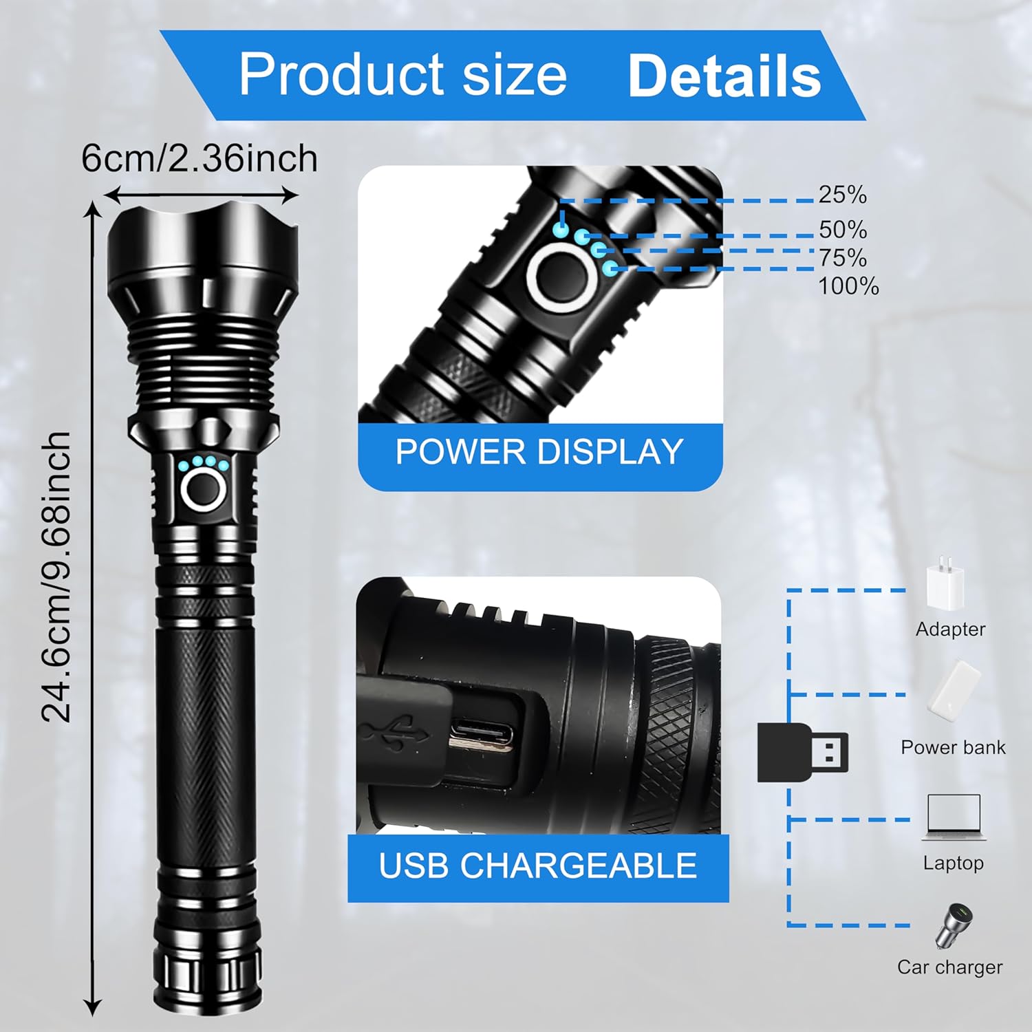 Flashlights High Lumens, Rechargeable Flashlights, High Lumens Led Flashlight, Super Bright Led Flashlight, Suitable for Camping and Emergency Situations
