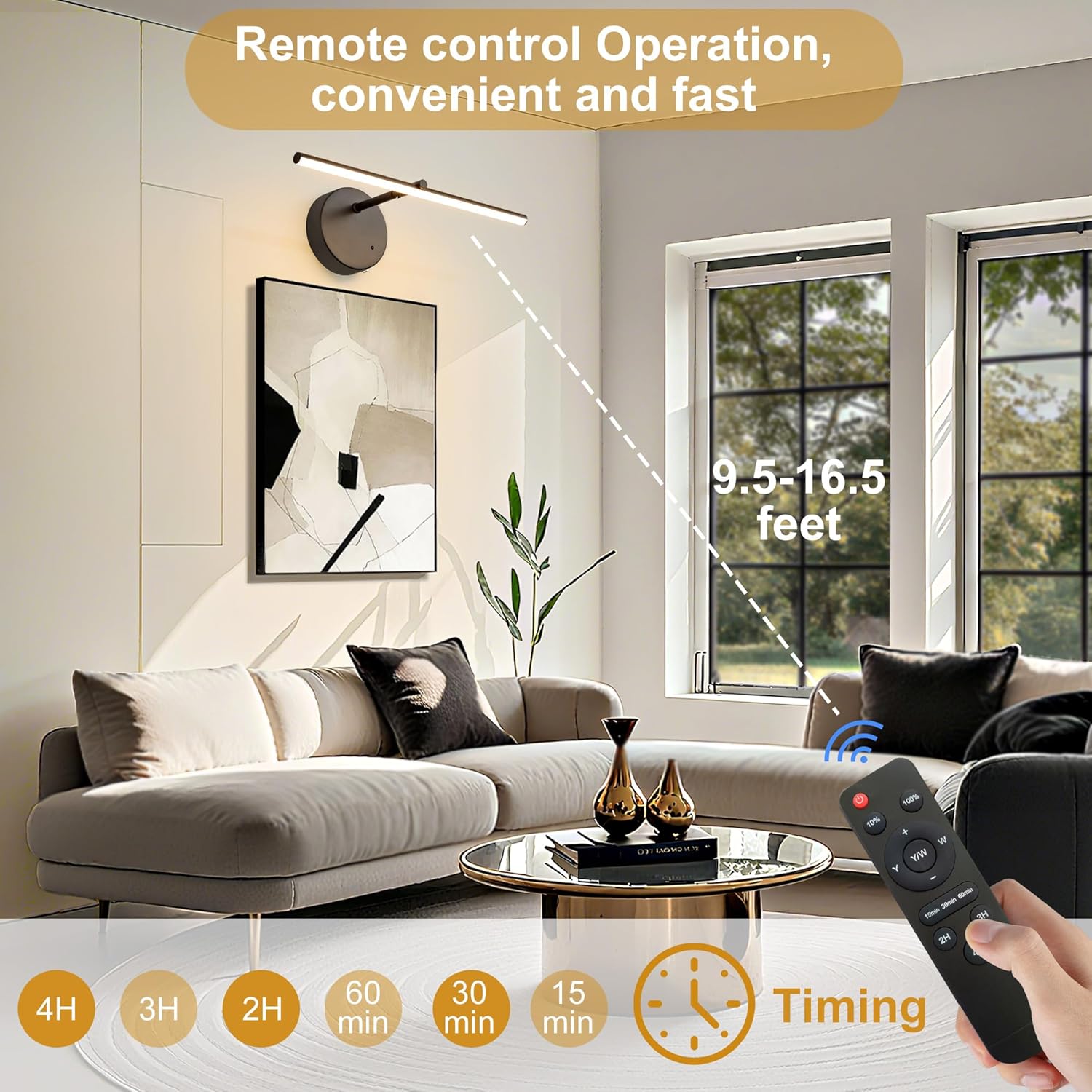 Battery Operated Picture Light with Wireless Remote & Timer Function, 3 CCT Dimmable Black Wall Art Lights, 16'' 8000mAh Rechargeable Gallery Light for Paintings, Canvas, Artwork, Frames