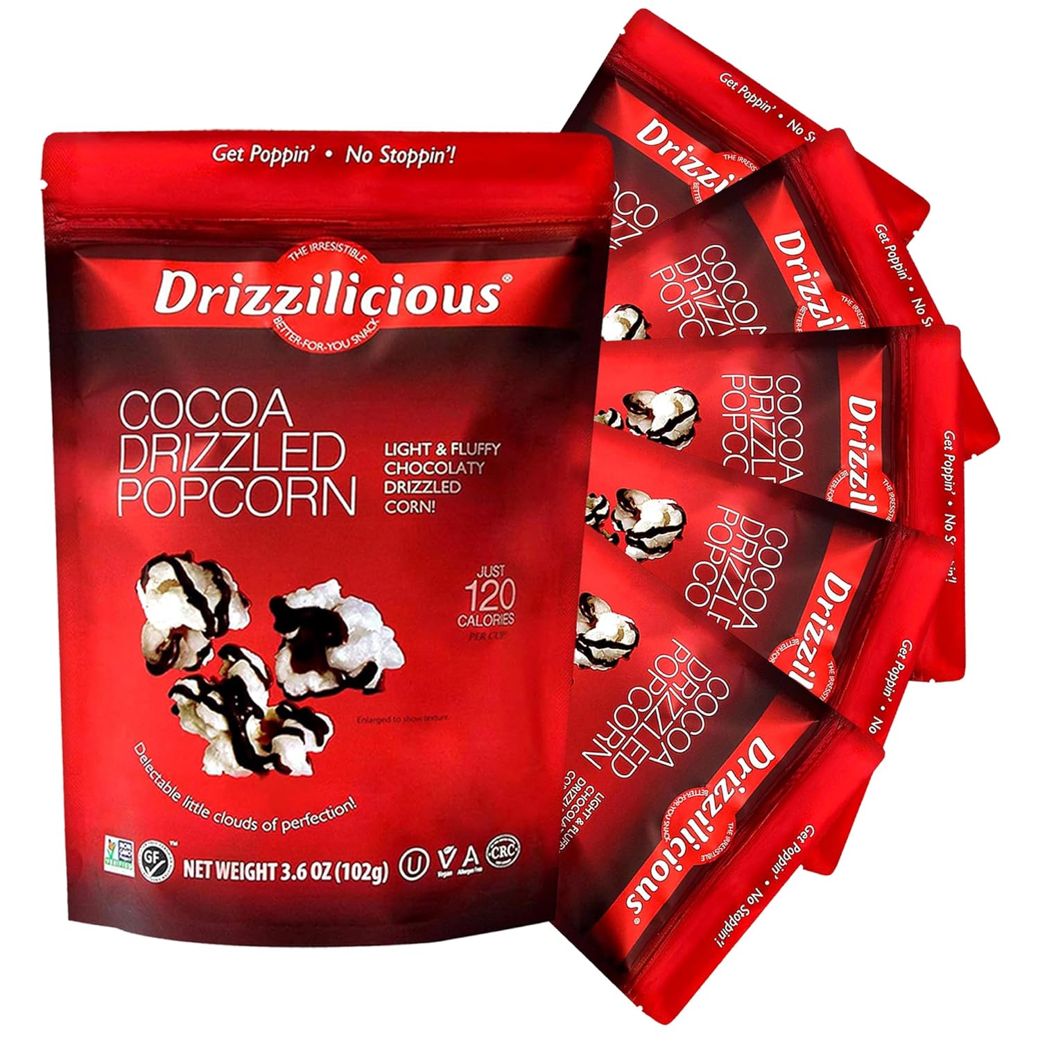 Drizzilicious Cocoa Popcorn - Healthy Chocolatey Flavored Popcorn, Low Cal Kettle Corn, Vegan, Allergen Free, Gluten Free Snack for Adults & Kids, Only 120 Calories Per Cup - 3.6 oz Bags (Pack of 6)