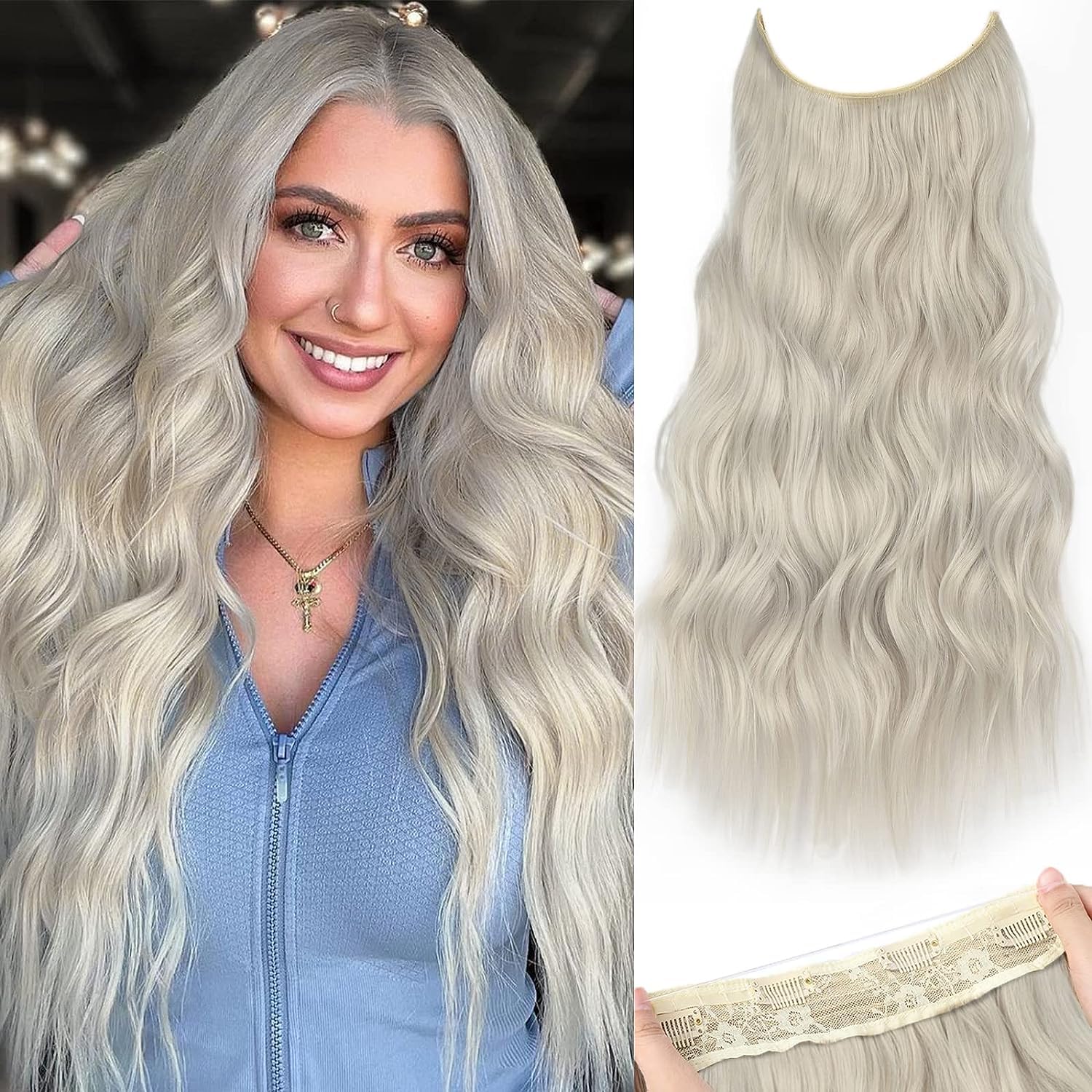 Amazon.com : Halo Hair Extensions Invisible Wire Clip on 20  display picture 1
