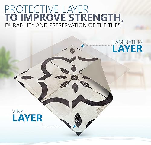 Miniatura 4 de Adhesivos para azulejos de piso, despegar y pegar, para despegar y pegar, para despegar y pegar (4.5 x 4.5 pulgadas, color negro crema, azulejos