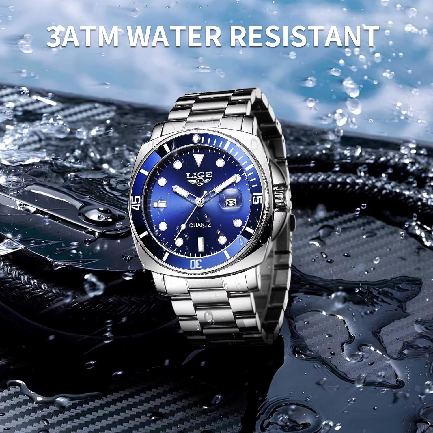 Quartz Watches for Men,Stainless Steel Waterproof Analog Watch,Luxury Big Face Durable Alloy Strap Mens Watches,Date Luminous Business Dress Watch for Men - Image 4