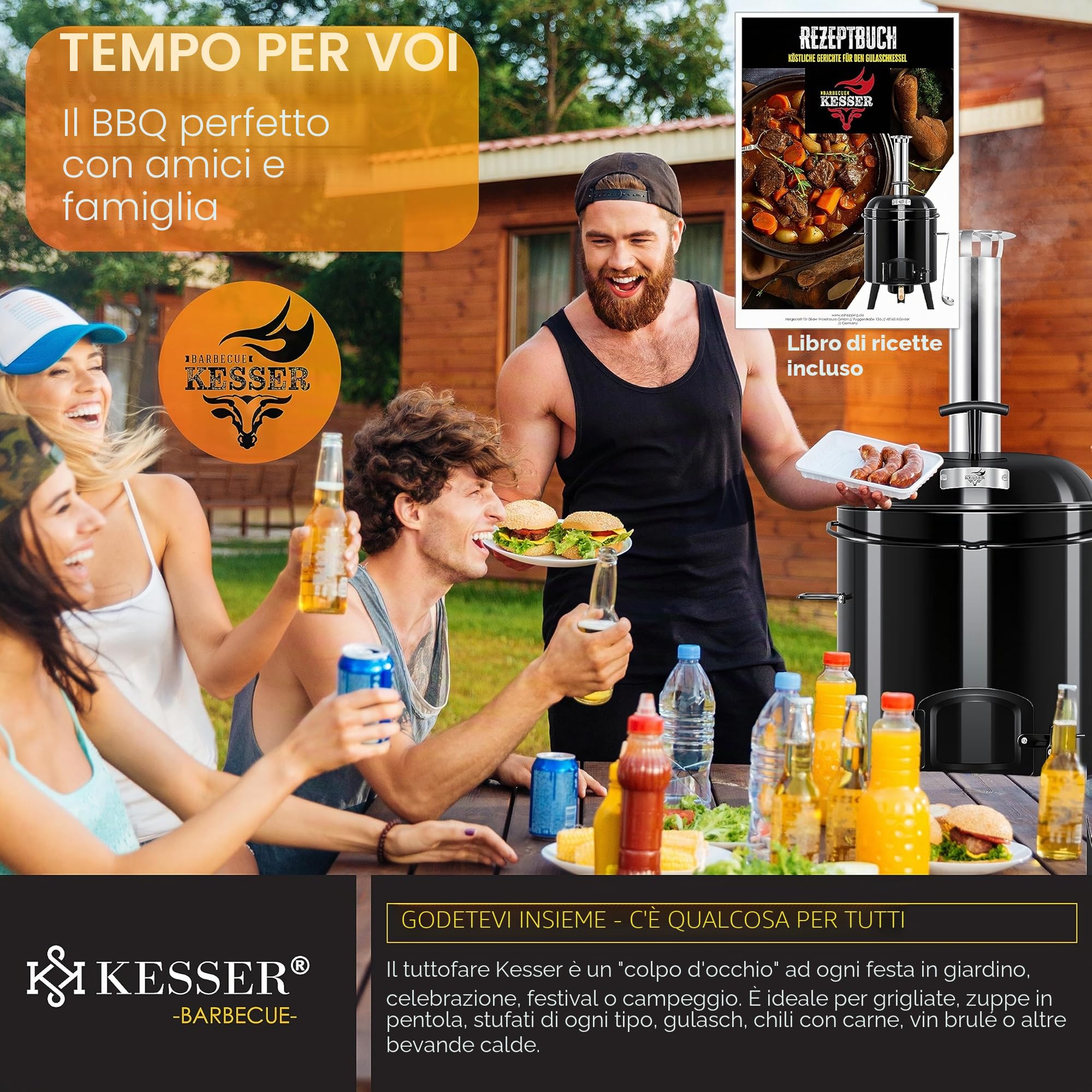 KESSER® Pentola per gulasch | Forno con Funzione Grill, griglia a Sfera + arrosto per Pollo 8 l Padella gulasch pentola 17 Litri Smaltata con Coperchio per la Cucina all'aperto