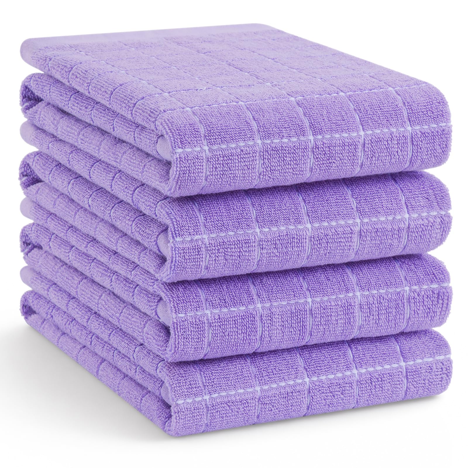 Homaxy 100% Cotton Terry Kitchen Towels, Large 4 Pack, Lavender