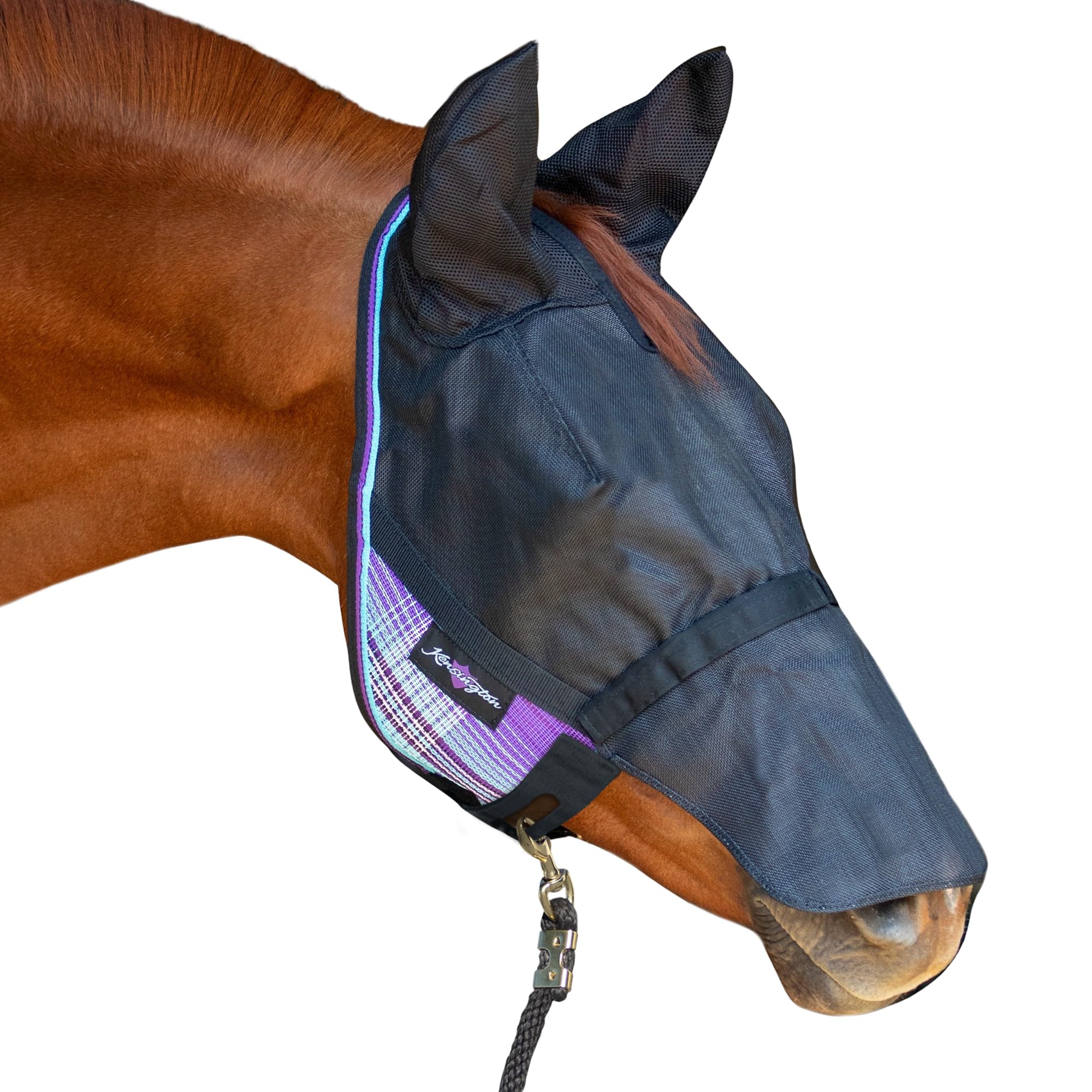 Kensington 90% UV Fly Mask Halter CatchMask UViator - with Ears & Removable Nose & Forelock Opening *Roomy Fit, Lavender Mint
