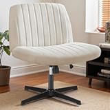 DUMOS Criss Cross Chair Legged Office Wide Comfy Desk Seat&comma; No Wheels Armless Computer Task Seating&comma; Swivel Comfy Vanity Fabric Modern Home Height Adjustable