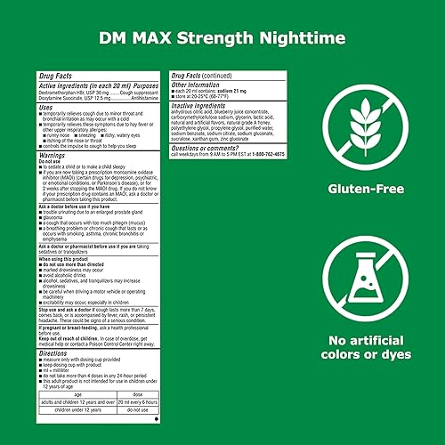 Miniatura 8 de Robitussin Honey Maximum Strength DM para tos nocturna - Medicamento para adultos para aliviar la tos, hecho con miel real para sabor, botella de 4