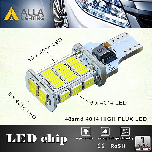 Miniatura 3 de Alla Lighting 2600lm T10T15 912 921 LED estroboscópico de marcha atrás de reversa, 3 bombillas de luces de freno, 6000K blanco súper brillante 922